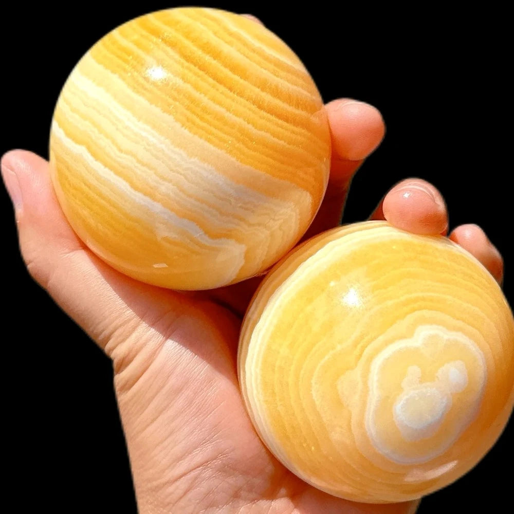 6.5-7cm  Yellow Calcite Sphere Honey Crystal  Home Decor Ball  Healing Stone  Stripes Orange Sphere