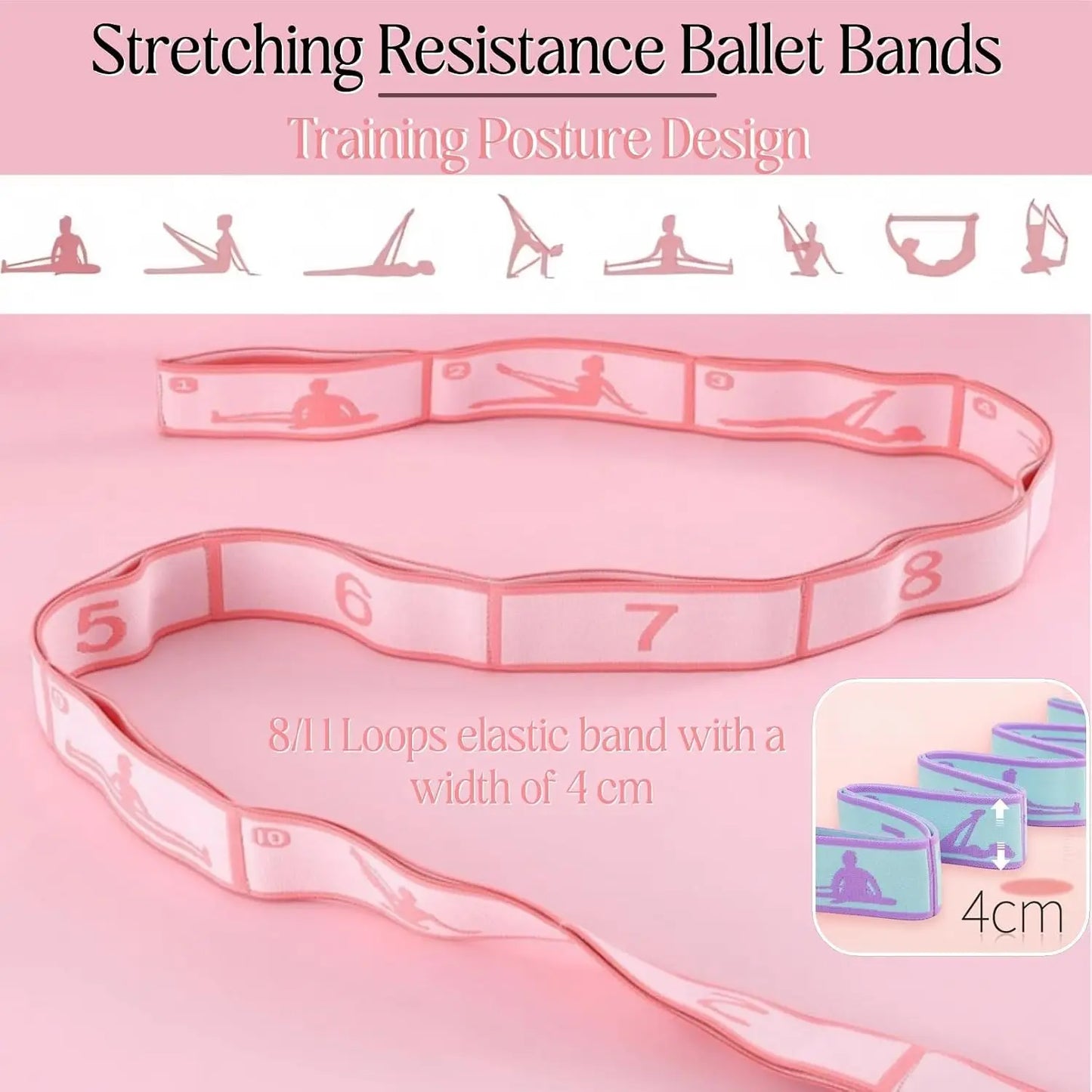 Multi-Loop Stretch Band for Yoga, Pilates, Ballet, Physical Therapy, Flexibility & Leg Stretching - Durable Stretching Equipment with 11 Loops