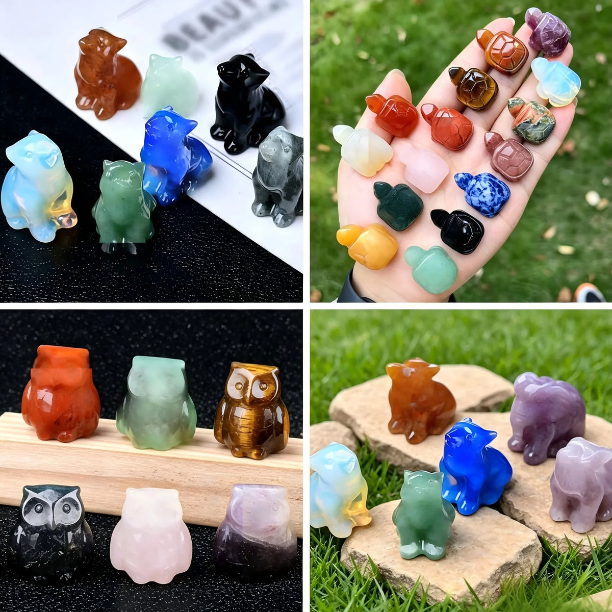 Random style 3pcs natural crystal animal carving ornaments, original mineral specimens, mini home decoration ornaments, high-quality and exquisite holiday gift handicrafts