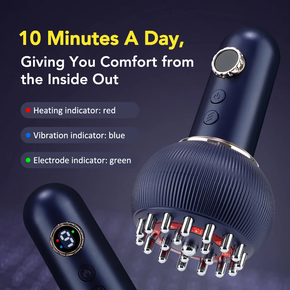 US UK Stock 9 Gears Electric Meridian Brush Body Massager Gua Sha Microcurrent Hot Compress Scraping for Slimming And Relaxation