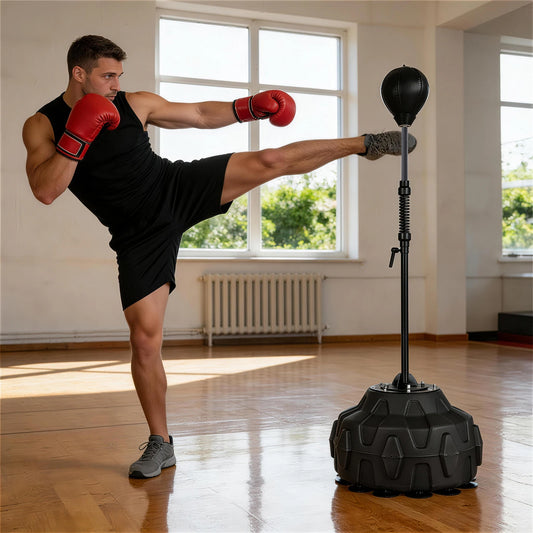 Reflex Boxing Punching Bag with Stand, Height Adjustable Freestanding Speed Ball for Home Gym Fitness Training MMA Cardio