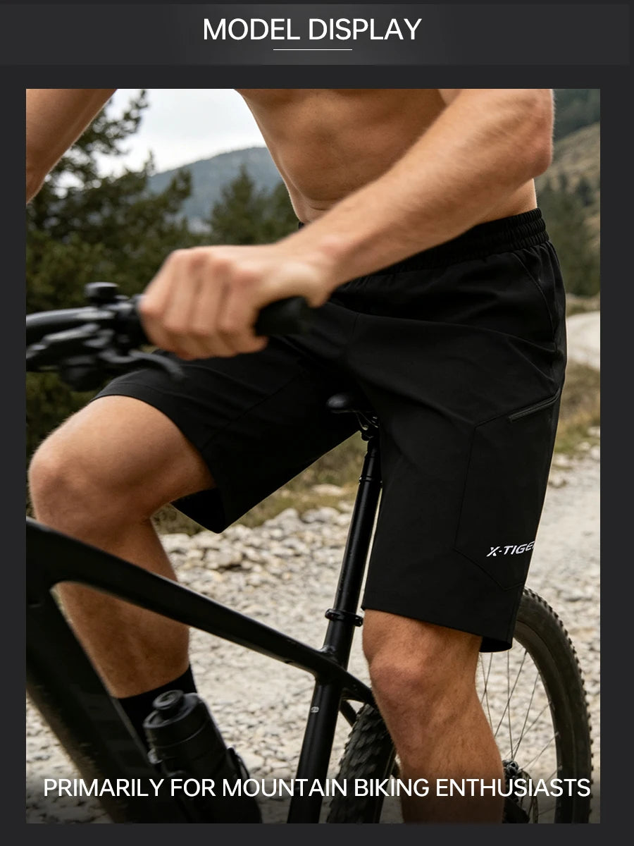 X-TIGER 2 in 1 Cycling Shorts Double Layer Loose Casual MTB Padded Shorts Waterproof Wearproof For Mountain Off-road Urban Commute Daily Wear