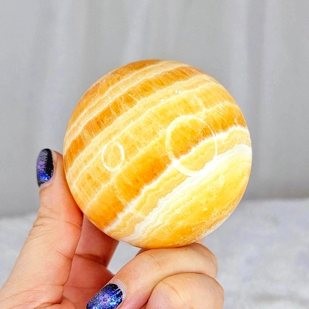 6.5-7cm  Yellow Calcite Sphere Honey Crystal  Home Decor Ball  Healing Stone  Stripes Orange Sphere