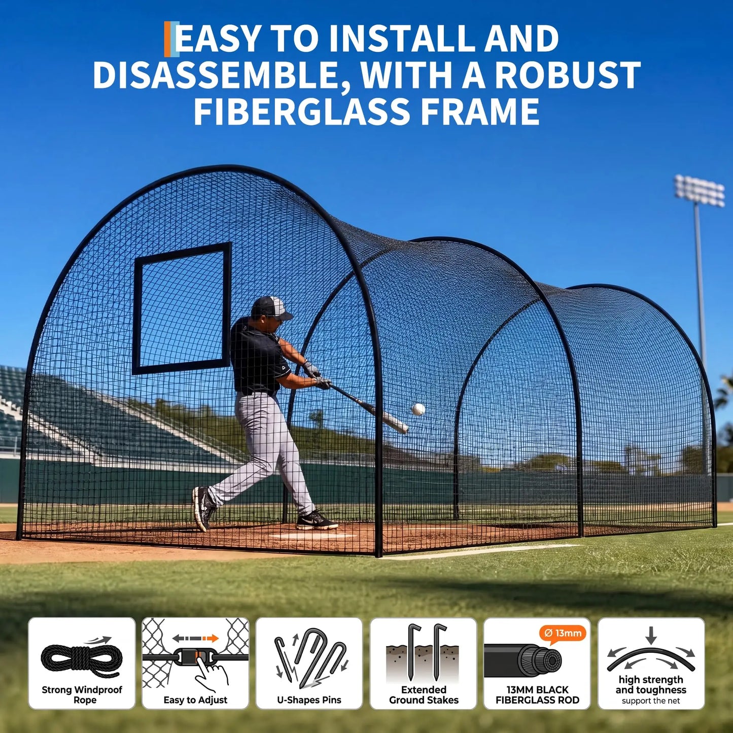 33FT/22FT Baseball Batting Cage With Frame & Net, Outdoor Hitting Pitching Training Net For Backyard Softball Golf Practice Set