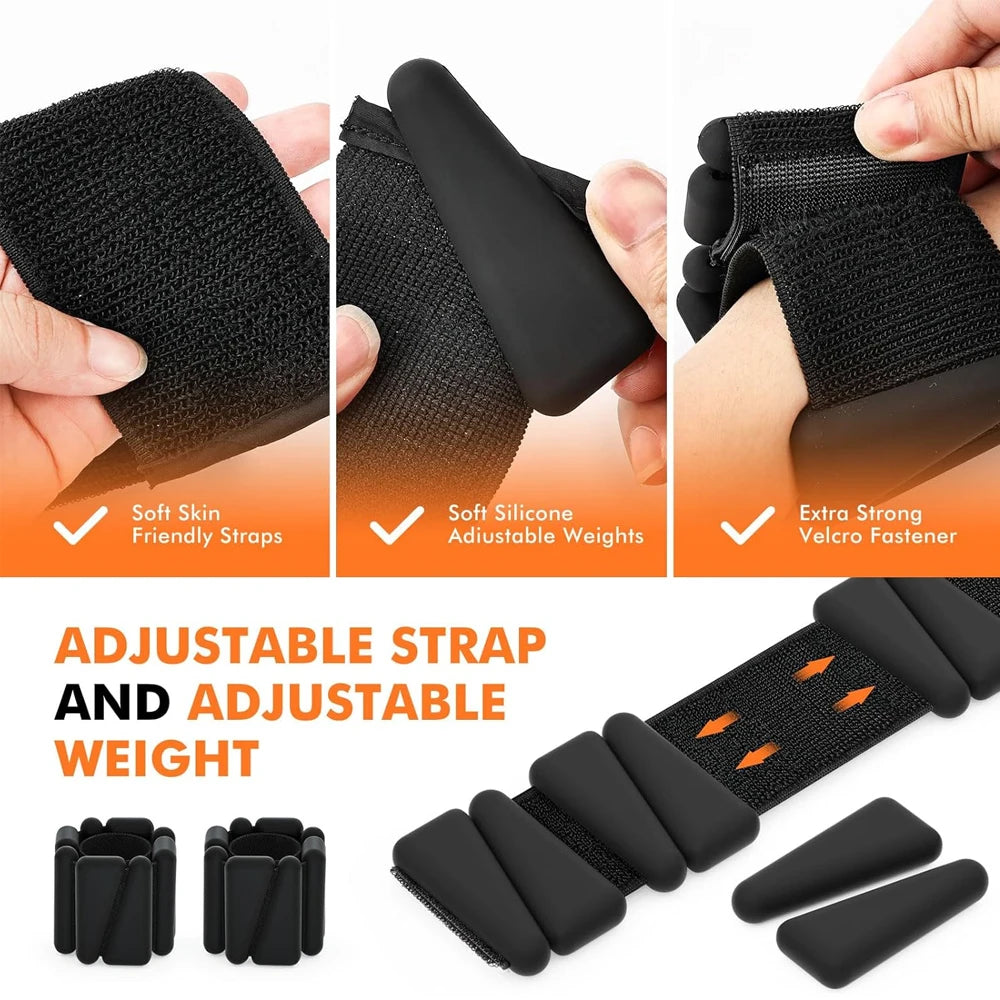 1Pair 2-4lbs Adjustable Wrist & Ankle Weights - Silicone Weighted Bracelets for Women Men - Yoga,Running,Pilates,Water Exercises