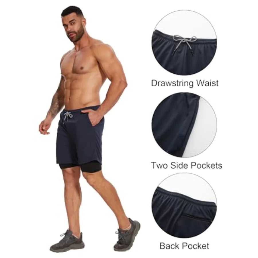 Kinglaman 4 Pack Mens 2 in 1 Running Workout Shorts with Liner, Gym Athletic Quick Dry Sport Shorts with Pockets