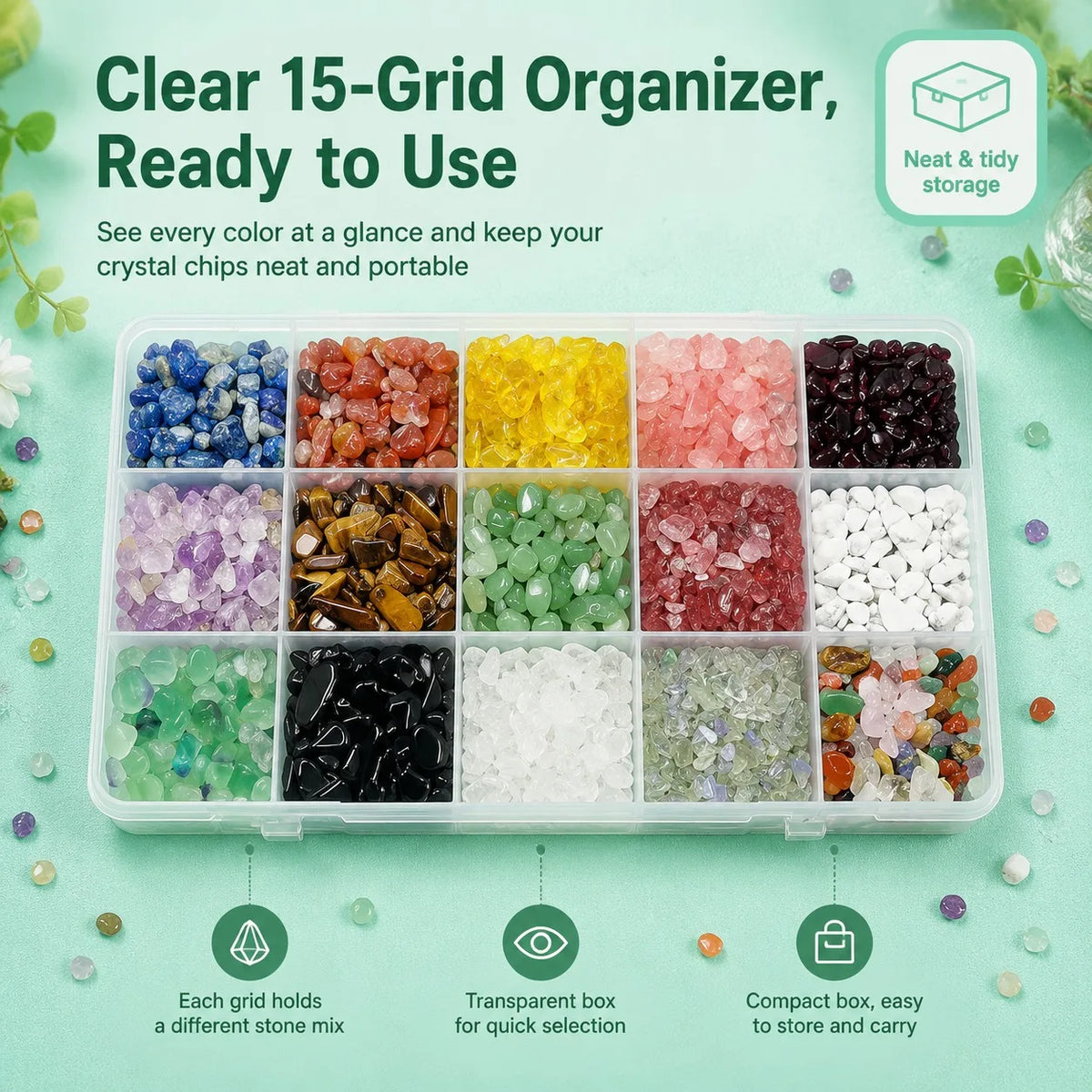 15 grid colorful crystal gravel combination, random style, crystal raw stone ore specimen, student science popularization teaching gift, crystal DIY accessories, is the best choice for holiday gifts
