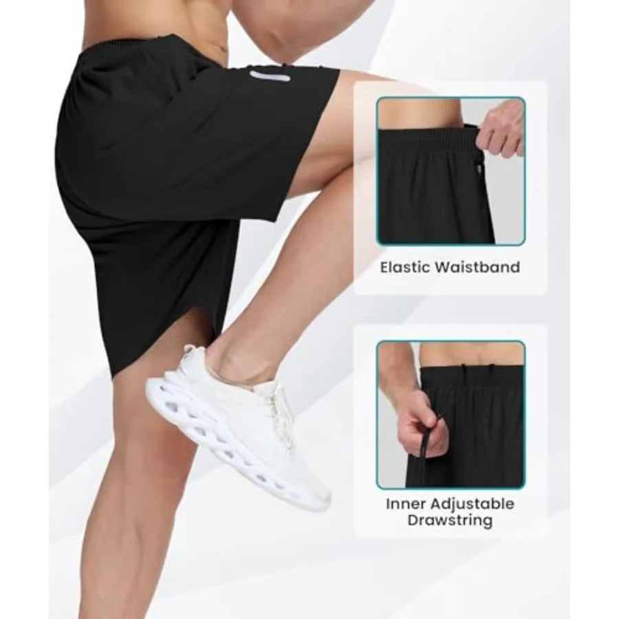 Mens Athletic Gym Shorts 7" Utra-Light Quick Dry Running Workout Basketball Shorts with Zipper Pockets Sports Tennis