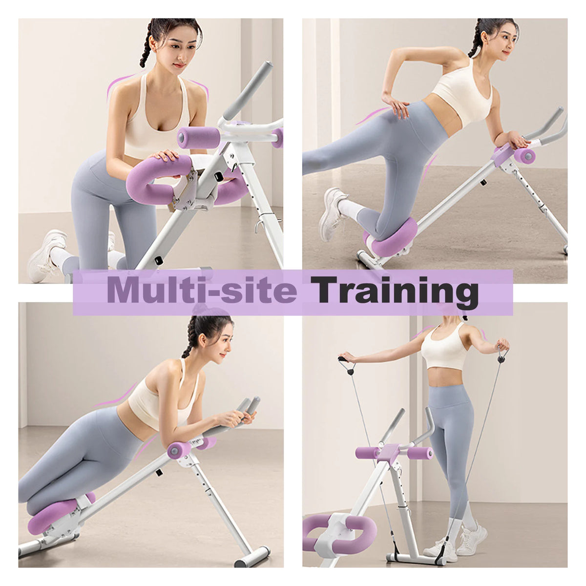 Foldable Ab Crunch Machine Core Workout Bench Adjustable Equipment Fitness Exercise Strength Resistance Bands for Home Gym