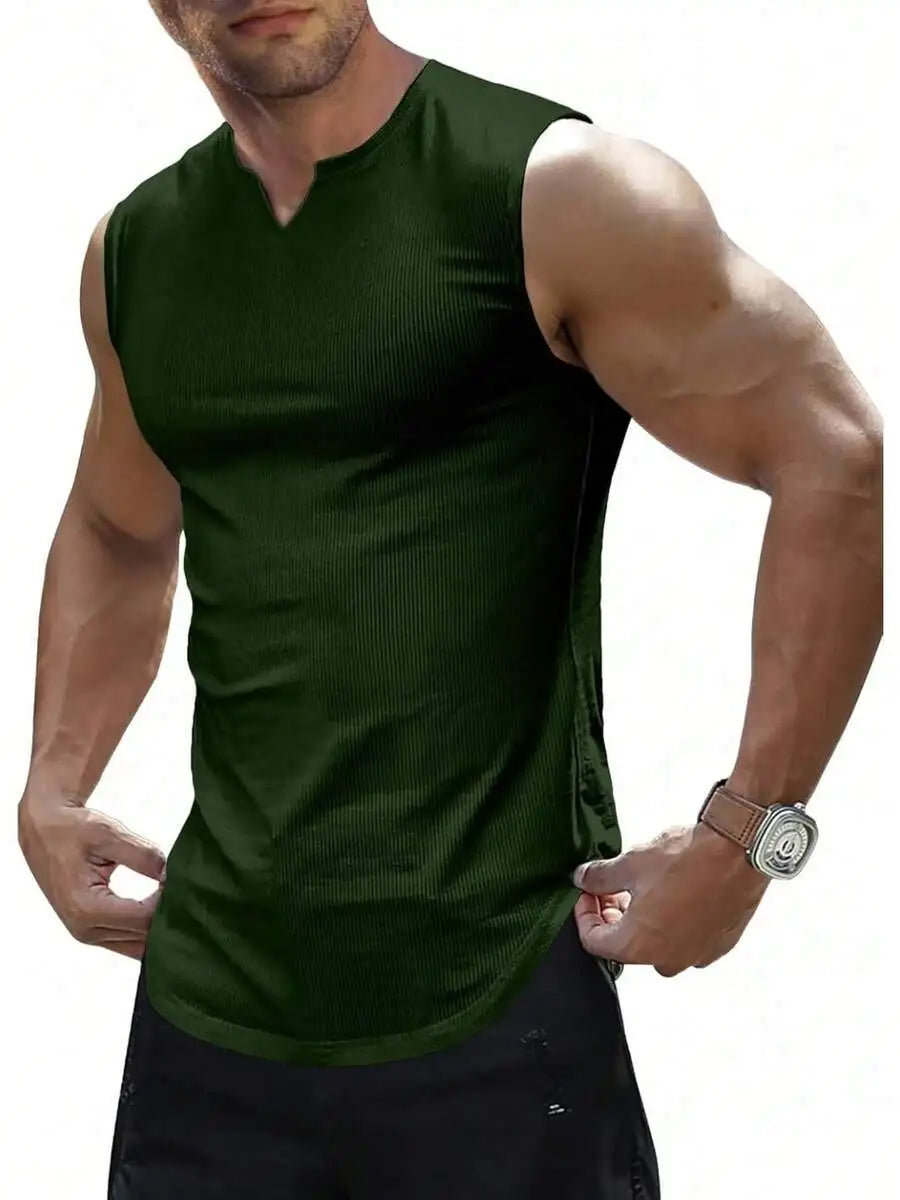 Mens Ribbed Knitted Tank Top Sleeveless Fitness Gym T-Shirt