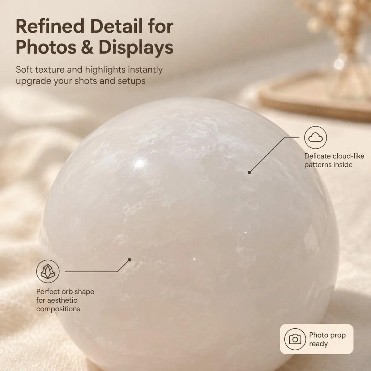 1 white quartz crystal ball, mineral specimen, random style, polished crystal ball, elegant decorative ornament, suitable for home office living room decoration, is the perfect birthday gift for family, friends, and crystal e