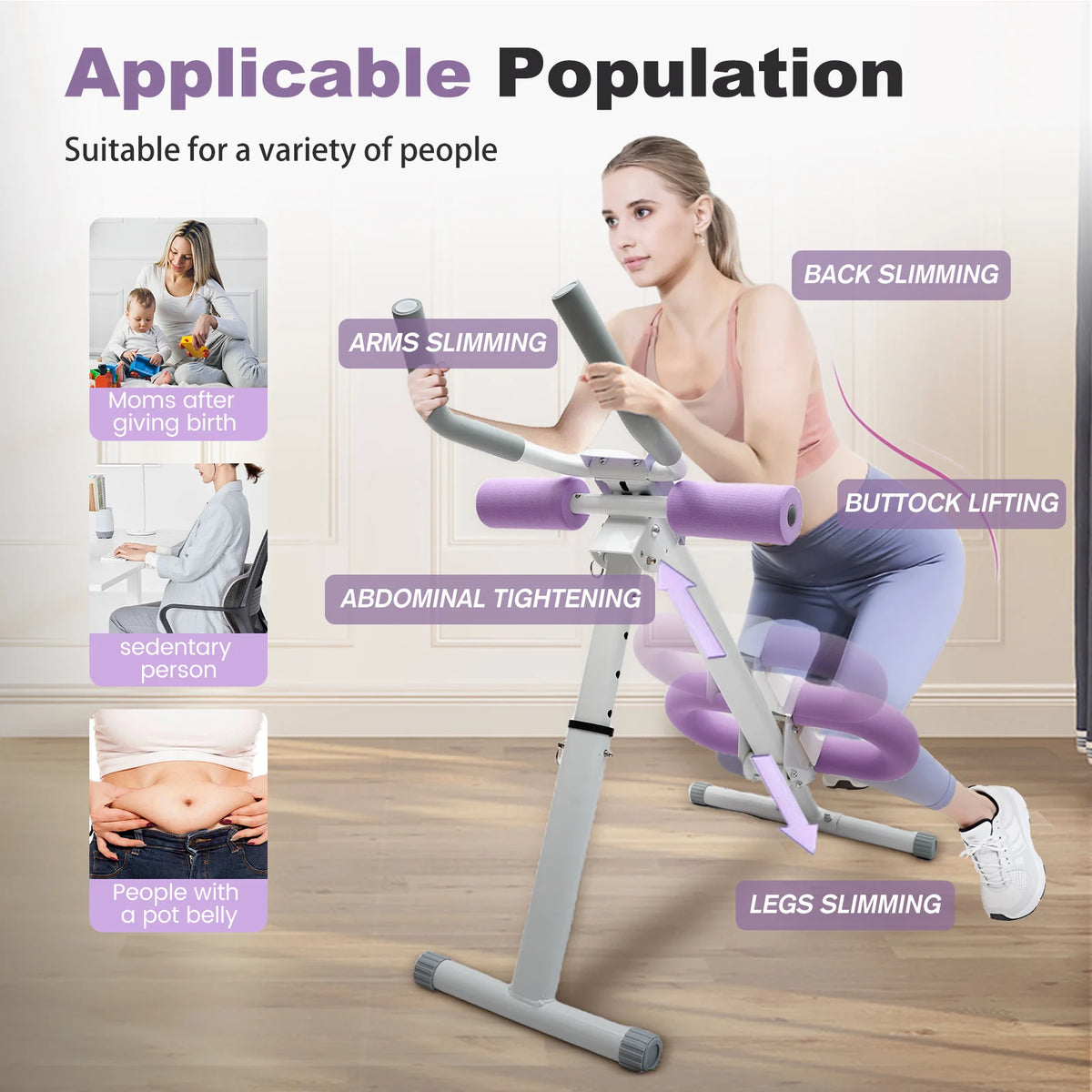Foldable Ab Crunch Machine Core Workout Bench Adjustable Equipment Fitness Exercise Strength Resistance Bands for Home Gym