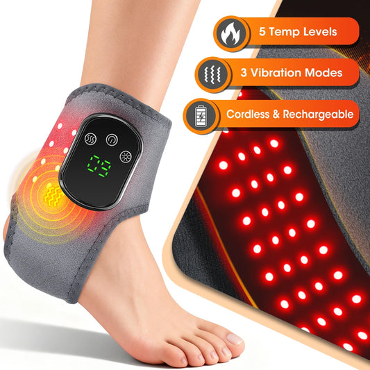 Rechargeable Wireless LED Ankle Massager with Heated Brace 5 Heat Settings & 3 Vibrations for Joint Relief And Relaxation