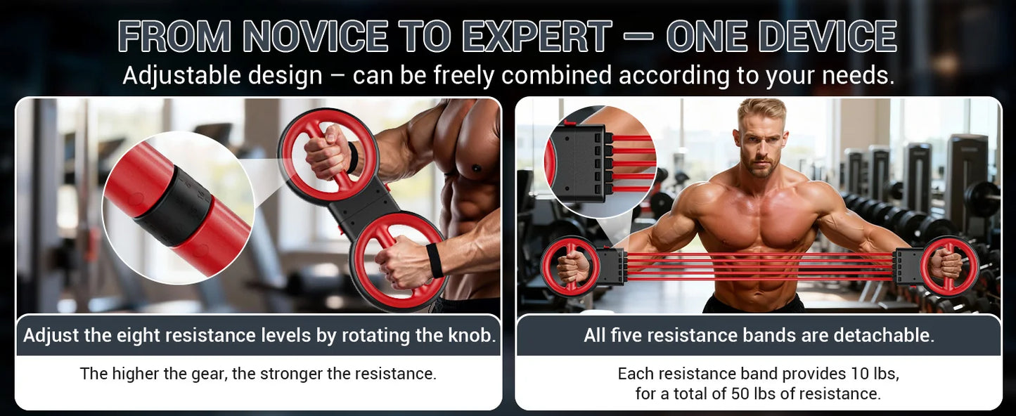 3-in-1 Upper Body Strength Trainer - Detachable Rotator Burn Machine, 360°Hand-Crank Forearm Trainer & Resistance Band, Portable Home/Gym Equipment for Men & Women