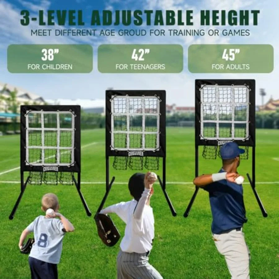 9 Hole Pitching Net Heavy-Duty Baseball Net with Strike Zone for Pitching and Hitting Practice Hght Adjustable Training Equipme