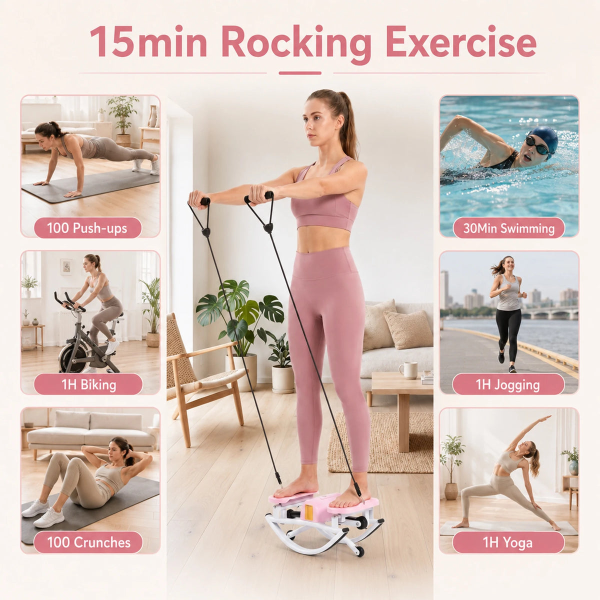 Rock Stepper Side to Side Lateral Rocking Stepper with Resistance Bands and Digital Monitor, 250 lbs Capacity Mini Stepper for Home Indoor Workout, Low Impact Full Body Exercise Machine for Legs Glutes Thighs Core Toning