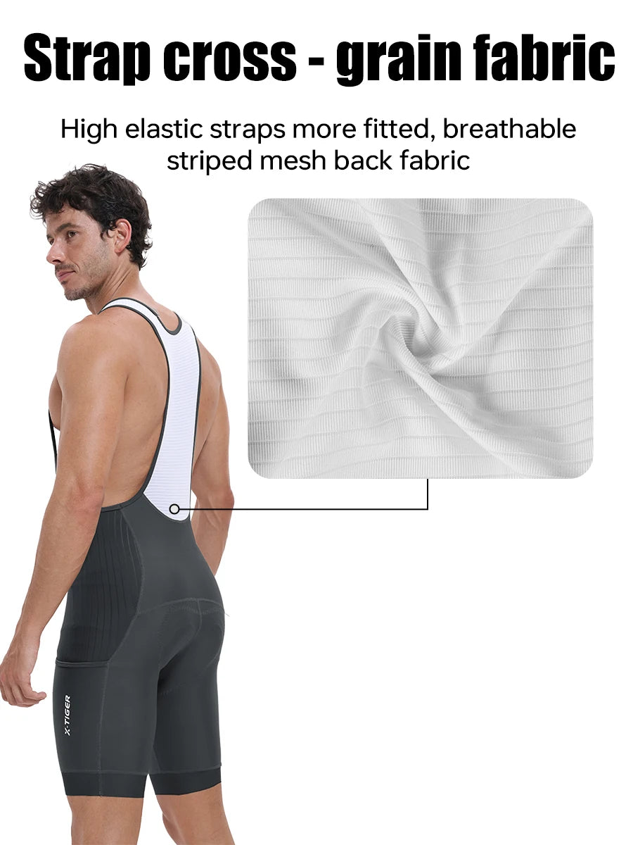 X-TIGER Men Cycling Bib Pants Anti-Slip Leg Grips 7-Hour Ride Padded Summer Riding Bike Bib Shorts with Side Pockets