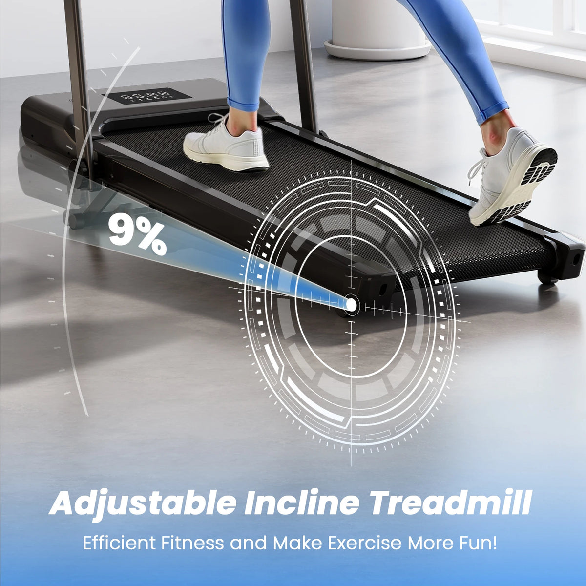 Hot Walking Pad Treadmill with 9% Incline Under-Desk for Home/Office 37.4inch Belt LCD Display Portable Foldable Safety Armrest