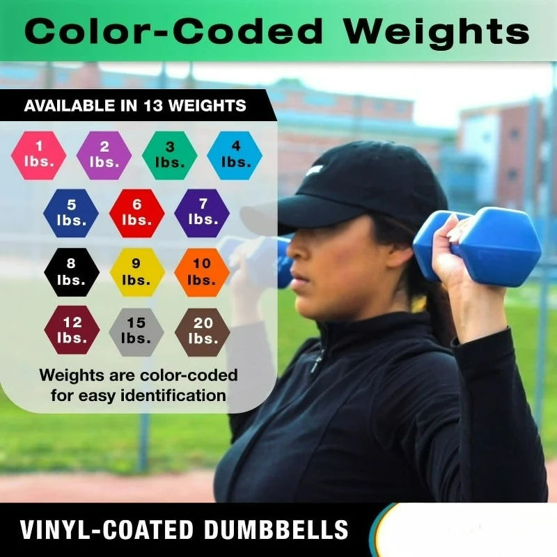 Vinyl-Coated Iron Dumbbell, Green, 3 lb, 1 Each