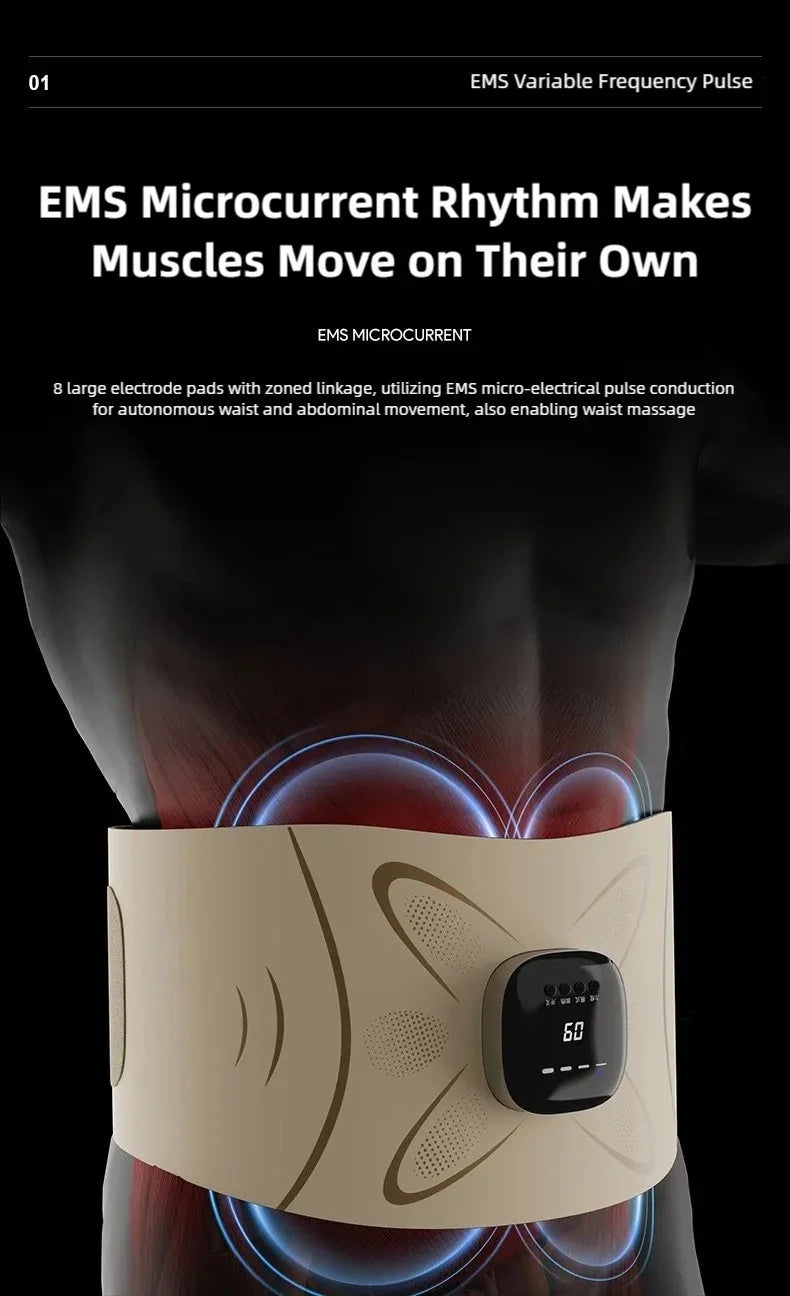 EMS Waist Massager Belt Electric Muscle Stimulator Abdominal Abs Trainer Pulse Slimming Shaping Massager Incontinence Therapy Heating Back Pain Relief Belt Core Weight Loss Fitness Vibration Waist Trimmer Stomach Heating Pad