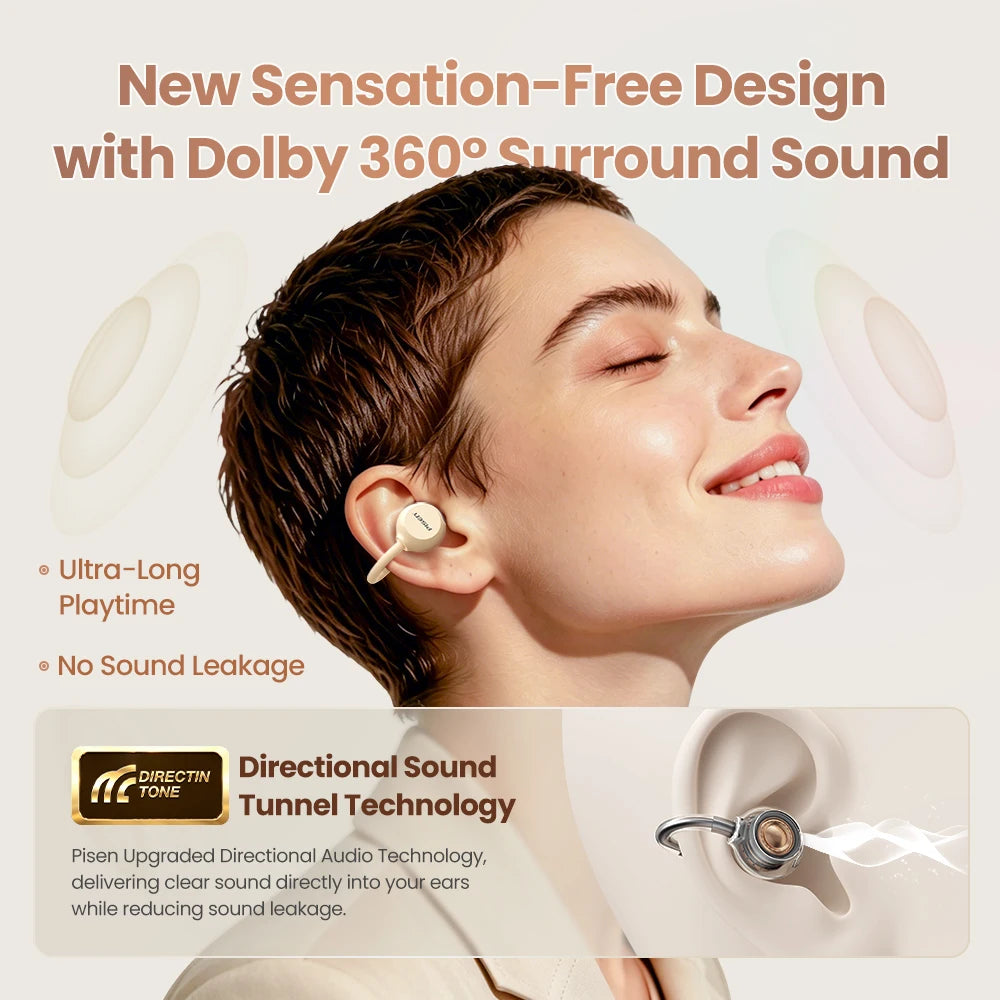 PISEN Wireless Bluetooth 6.0 Hi-Res Ear Clip Earphones 360° Directional Sound Field Long Battery Life Sports Clip Earbuds 30H Pl