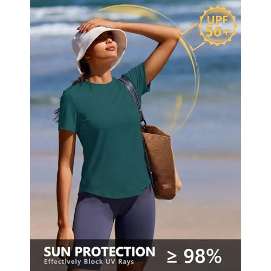 PINSPARK Soft Workout Tops for Women UPF 50+ Sun Protection Shirt Quick Dry Athletic Running Hiking Travel Basic Tee Shirts