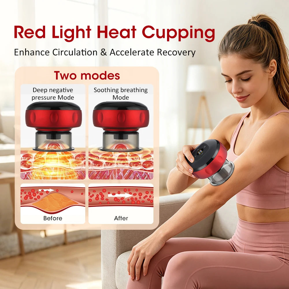 Rechargeable Smart Cupping Device, 12 Adjustable Suction Levels with LCD Display, Electric Heating Vacuum Massage Cup for Body Relaxation