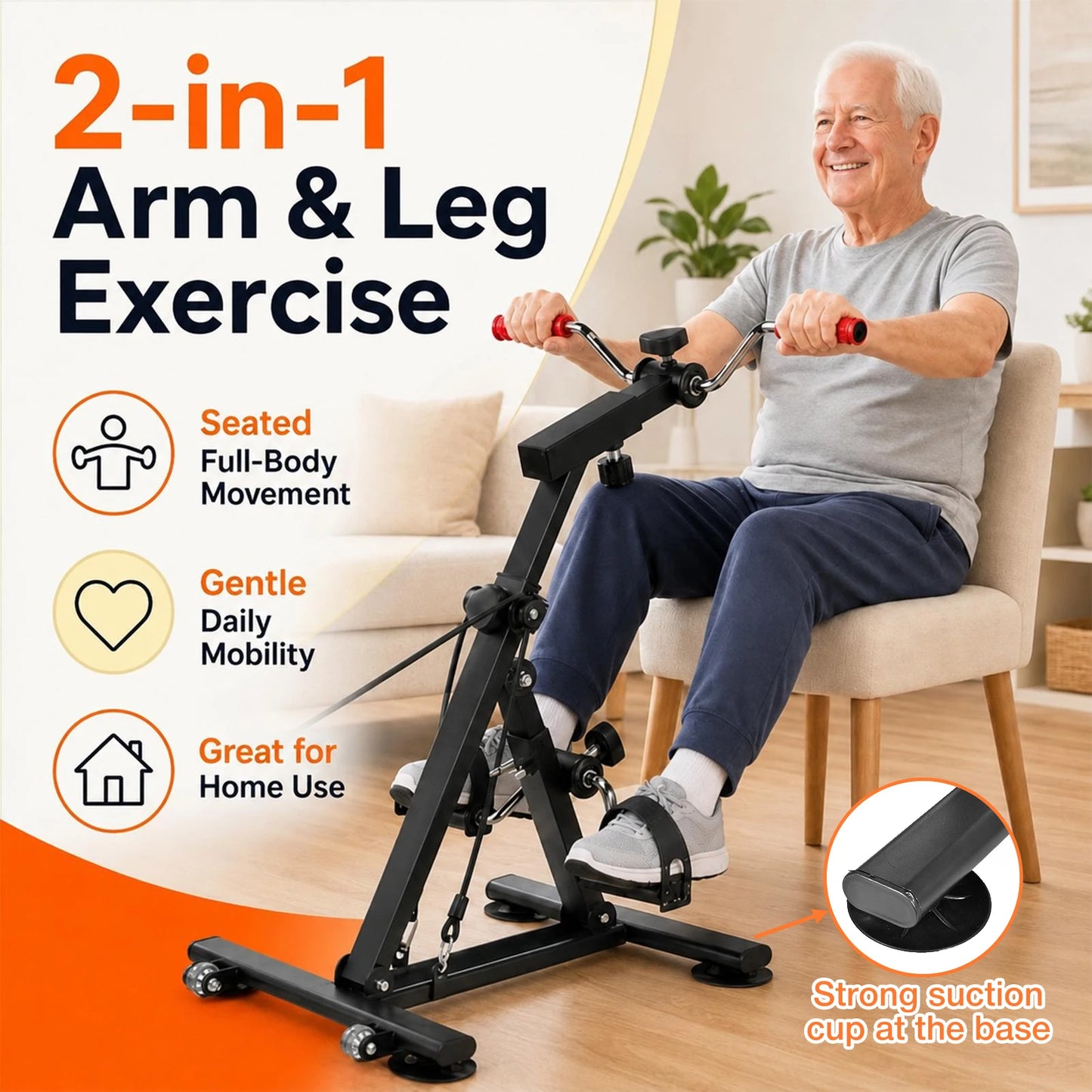 Adjustable Resistance Under Desk Exercise Bike, Stationary Upright Pedal Cycle for Elderly Leg Strength & Aerobic Training, Arm Leg Rehabilitation Peddler Machine for Seniors, Physical Therapy Home Gym Equipment