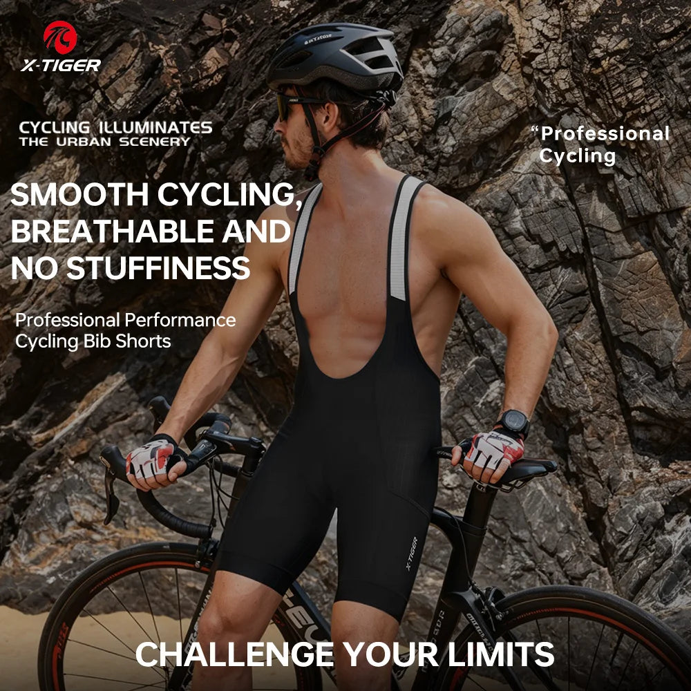 X-TIGER 2026 Men's Cycling Bib Shorts 7-Hour Competitive Version Summer Black Biking Shorts Hommes MTB Cycling Clothing Man with Pockets