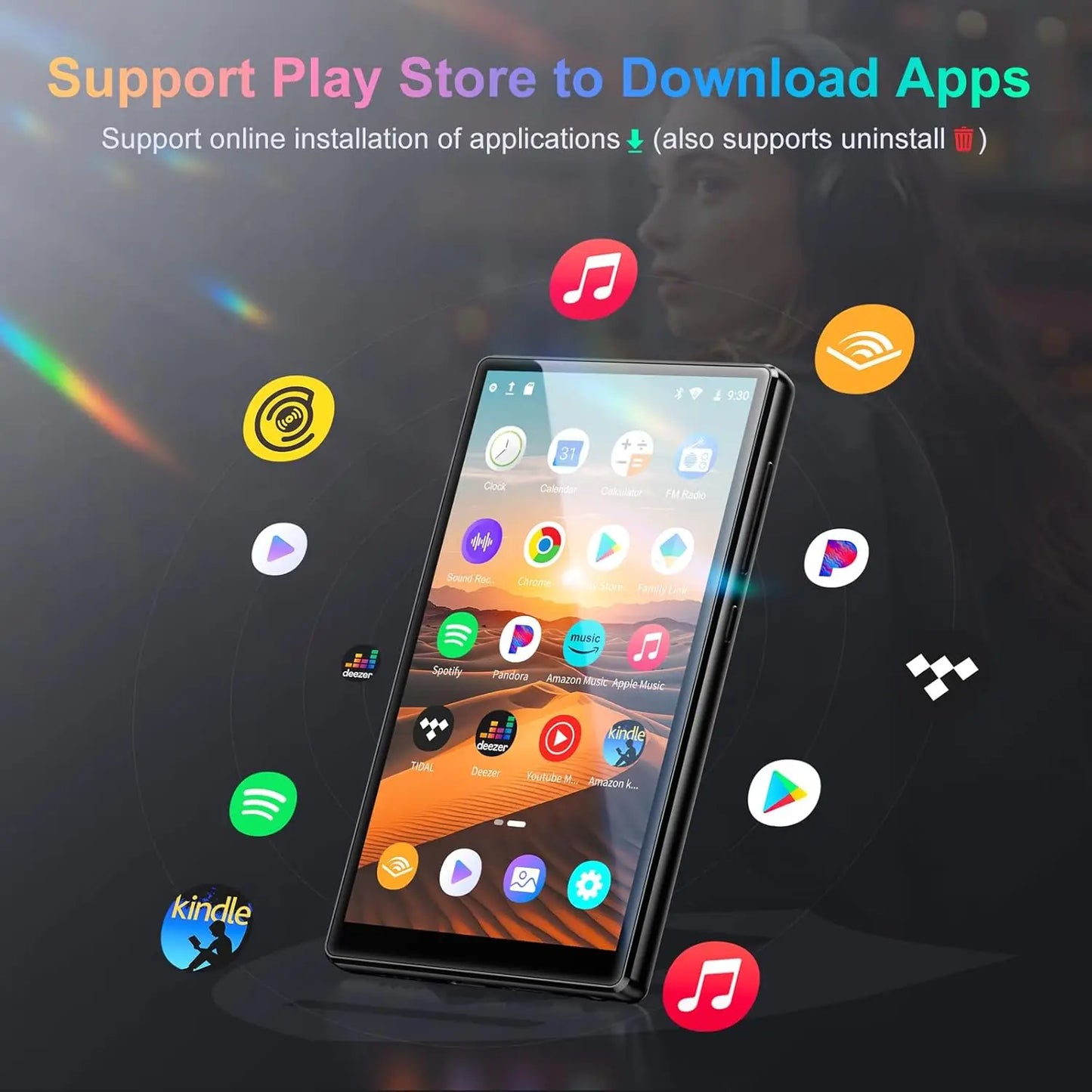 1080P Android 13.0 4.7-inch 96GB (64GB+32GB) MP3/MP4 Player with Bluetooth and WiFi, up to 1TB