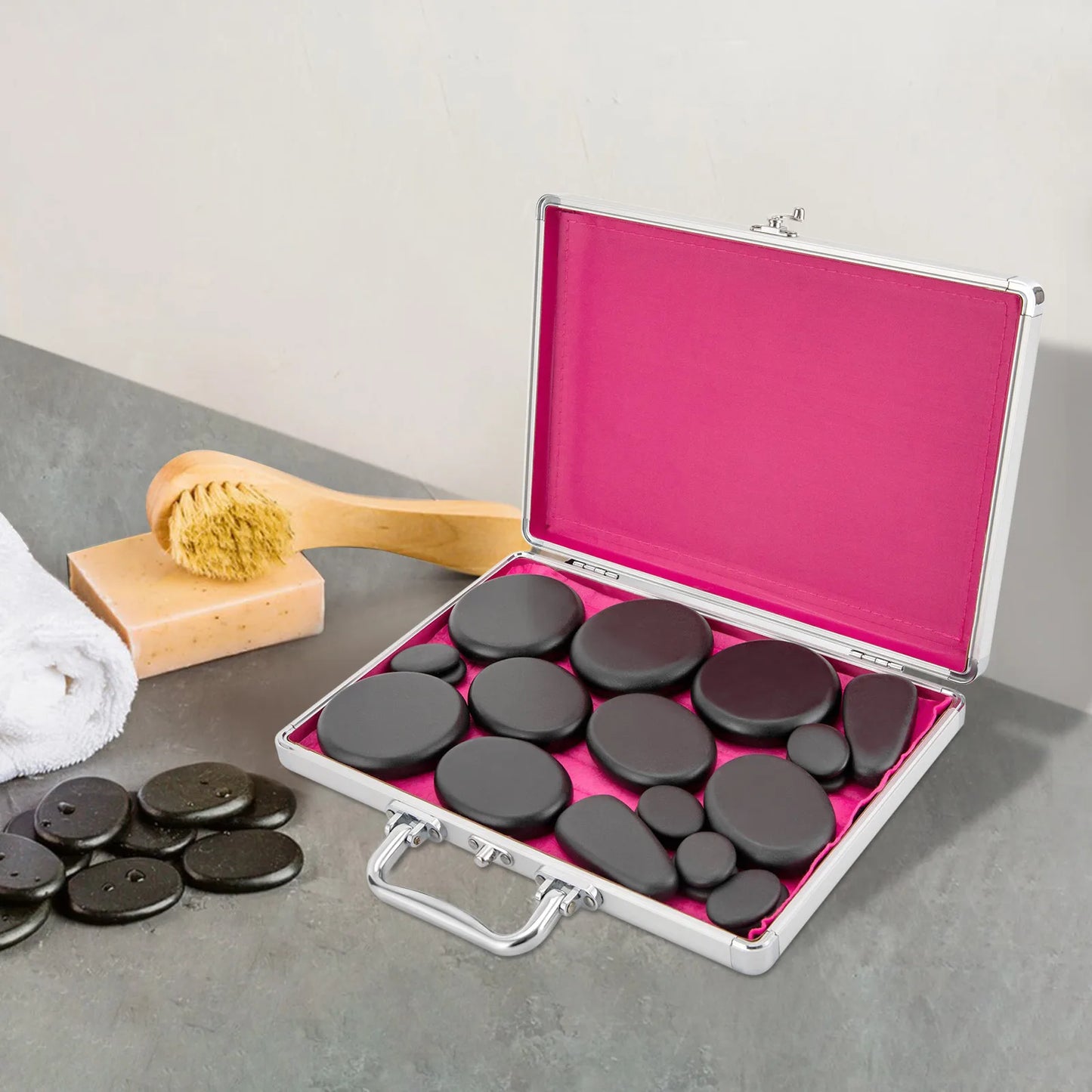 18 Volcanic Rocks Hot Stones Massage Set, 60-70 ℃used Hot Stones Body Massage Set, for Massage, Scraping, Hot Compress