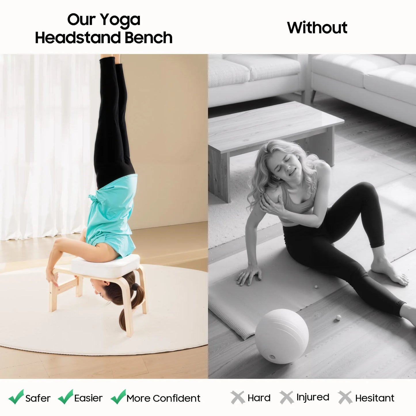 Yoga Headstand Bench Inversion Stool 440lbs Capacity U Shape Cushion Detachable T Block for Headstand Shoulderstand Handstand Practice Home Gym White