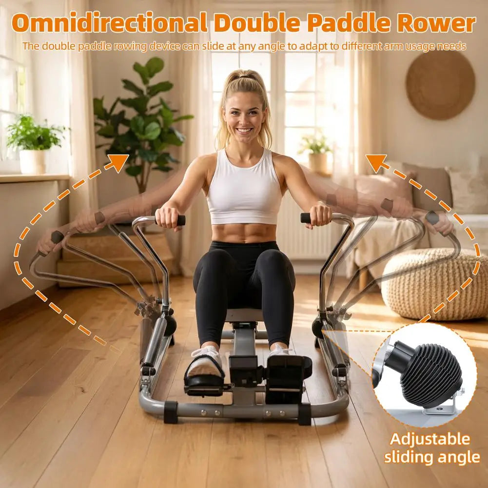 Home Hydraulic Rower With LCD Monitor Large Cushioned Seat, 265LBS Quiet Rowing Machine For Aerobic Exercise Fitness