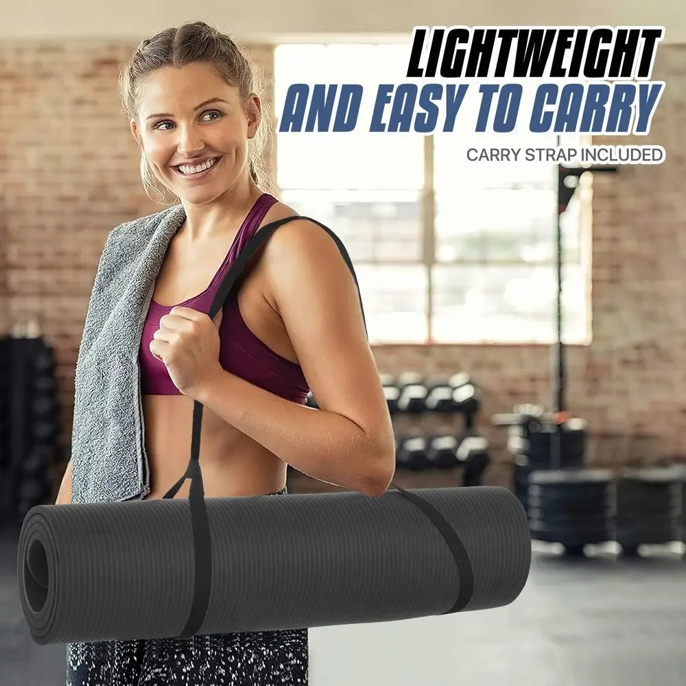 73x32 Thick Yoga Mat Floor Pad, High Density Foam Exercise Yoga Mat AntiTear With Carrying Strap, Black
