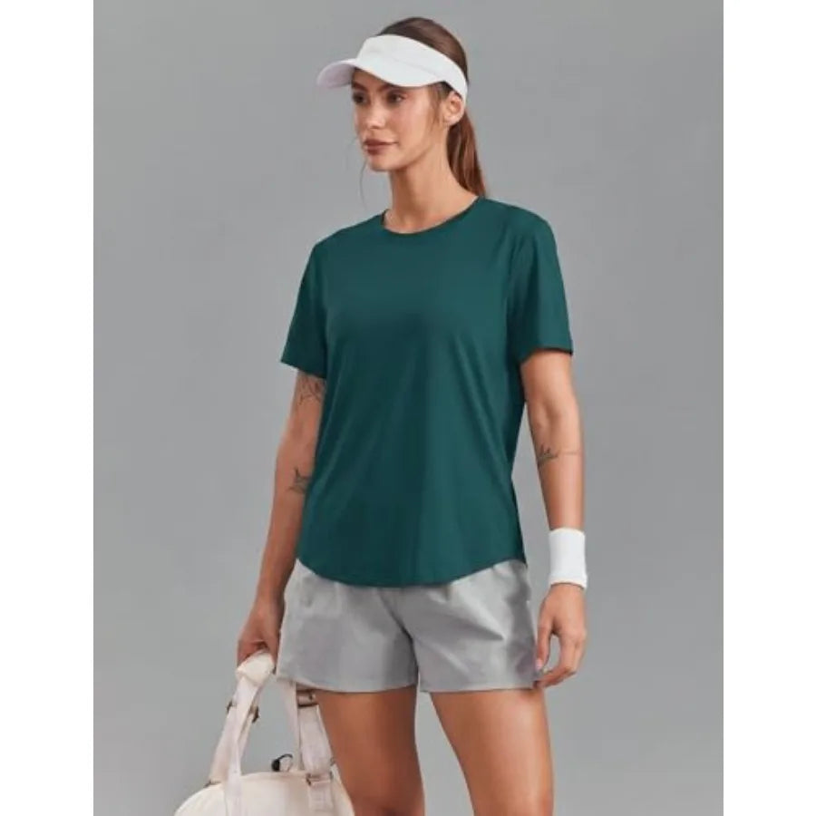 PINSPARK Soft Workout Tops for Women UPF 50+ Sun Protection Shirt Quick Dry Athletic Running Hiking Travel Basic Tee Shirts