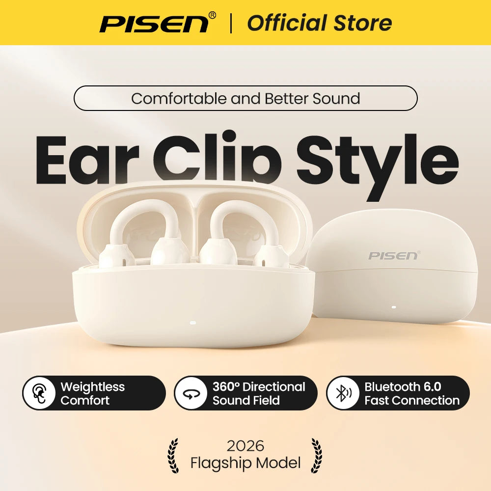PISEN Wireless Bluetooth 6.0 Hi-Res Ear Clip Earphones 360° Directional Sound Field Long Battery Life Sports Clip Earbuds 30H Pl