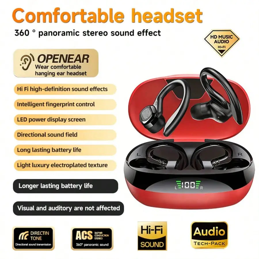 New Style Open-Ear Clip-On TWS Bluetooth Sports Earbuds, Non-In-Ear Comfort Hanging Wireless Headphones, Dolby AAC HiFi Stereo Deep Bass HD Calling, Compatible with iOS Android for Gaming & Couple Gifts