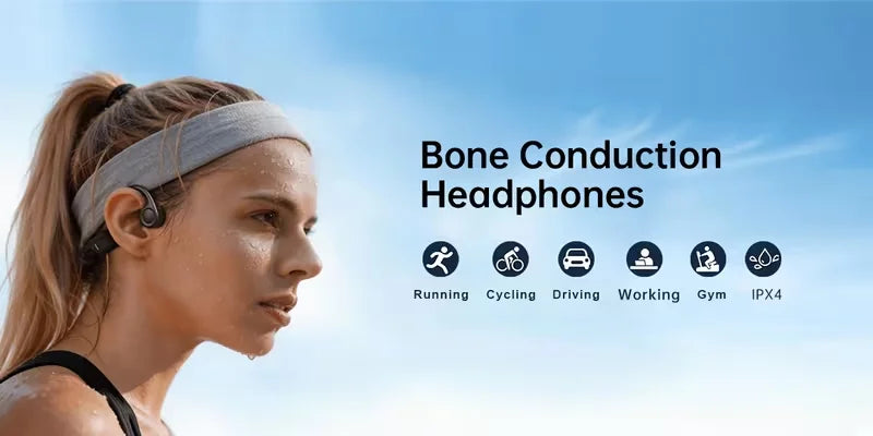 Open-ear Bone Conduction Headphones, Wireless Ear-hook Sports Headset with Microphone, 16 Hours Playback, BT 5.3 Stable Connection, HiFi Stereo, Hands-free Calling for Running & Cycling