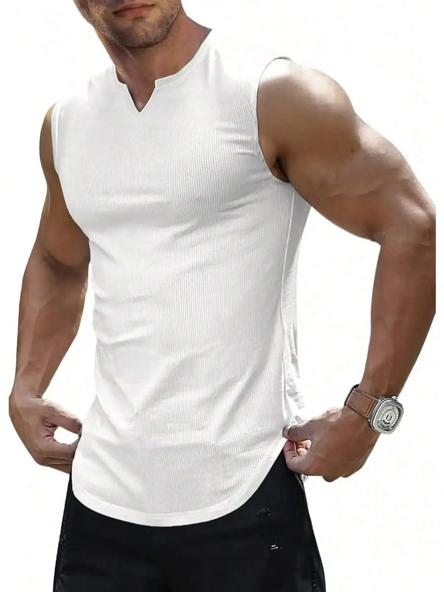Mens Ribbed Knitted Tank Top Sleeveless Fitness Gym T-Shirt