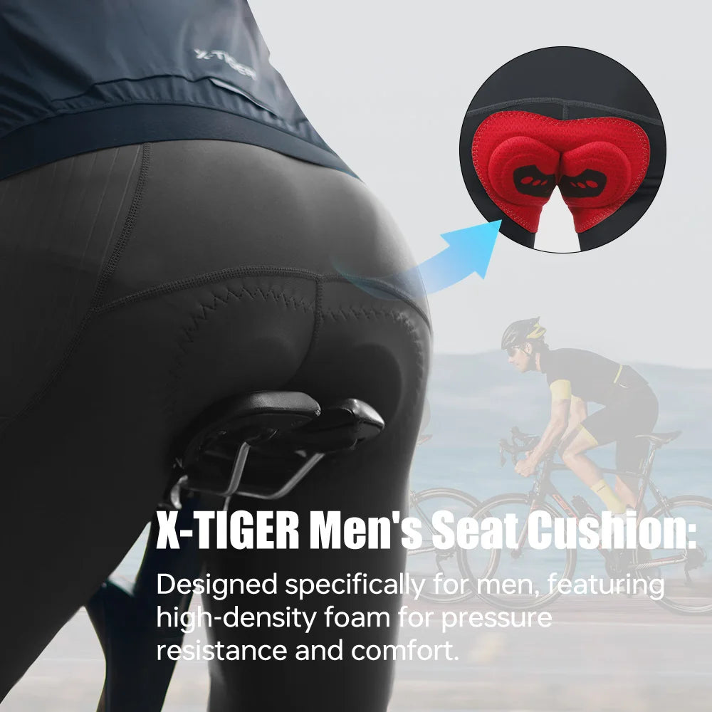 X-TIGER Men Cycling Bib Pants Anti-Slip Leg Grips 7-Hour Ride Padded Summer Riding Bike Bib Shorts with Side Pockets