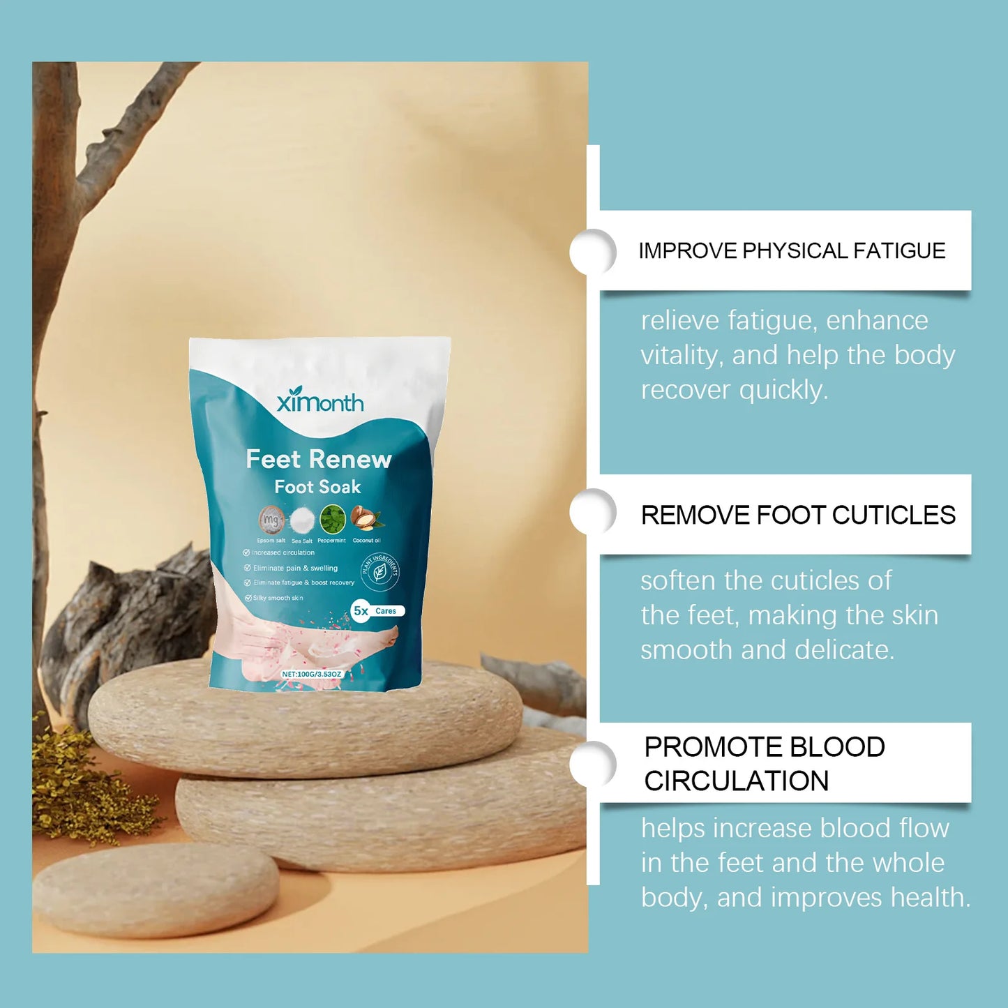 Foot Salt Bath Stress Relief Dead Skin Remover Deep Cleansing Bath Soak Magnesium Moisturizing Body Feet Relaxing Bath Salt 100g