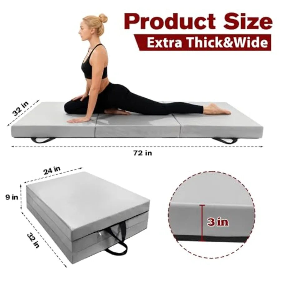Yoga mat for pilates and fitness, extra thick 3-inch foam, black, non-slip surface for stability during stretching and gym work