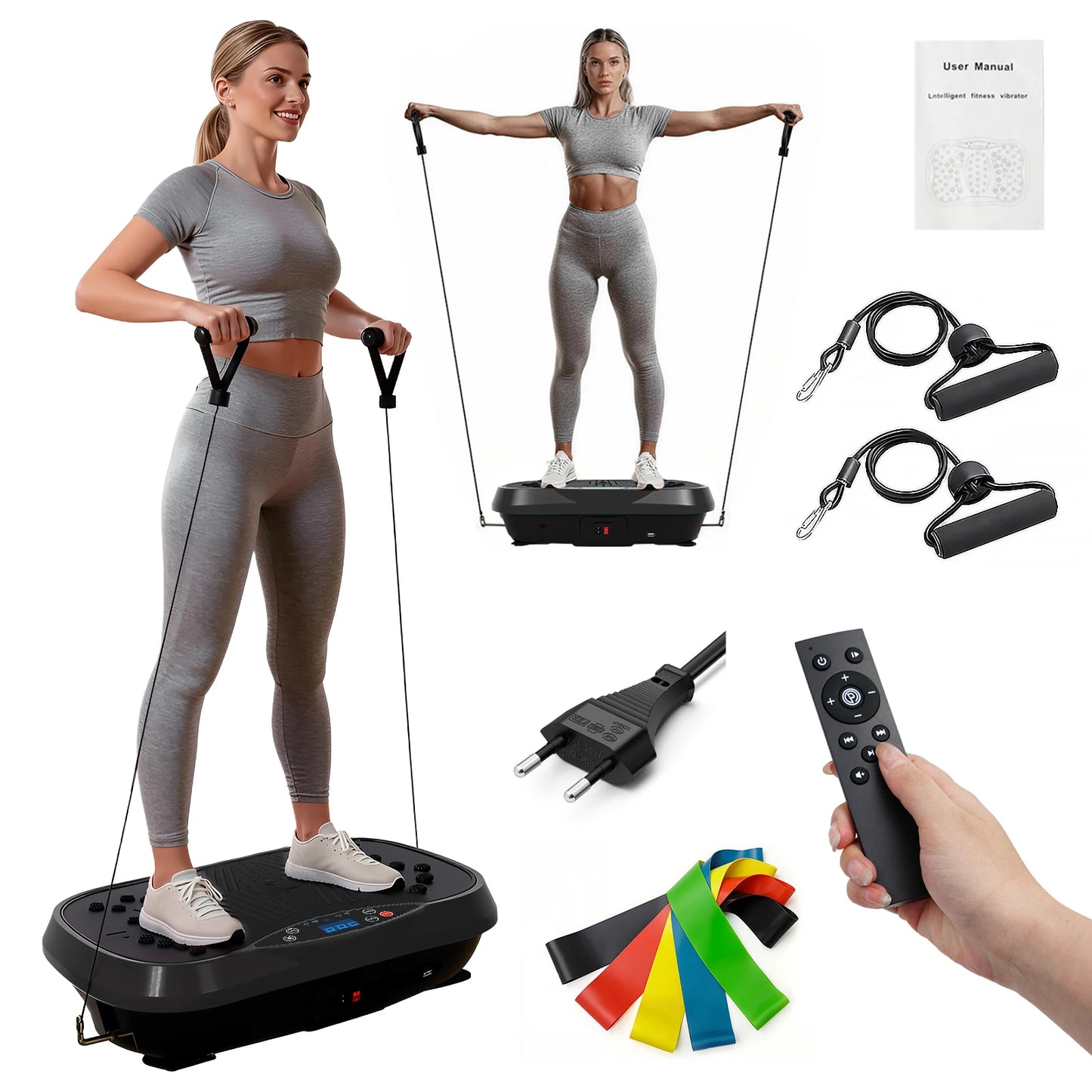 Portable Vibration Plate Exercise Machine Full-Body Workout with Bluetooth Resistance Bands Yoga Straps for Weight Loss &Shaping