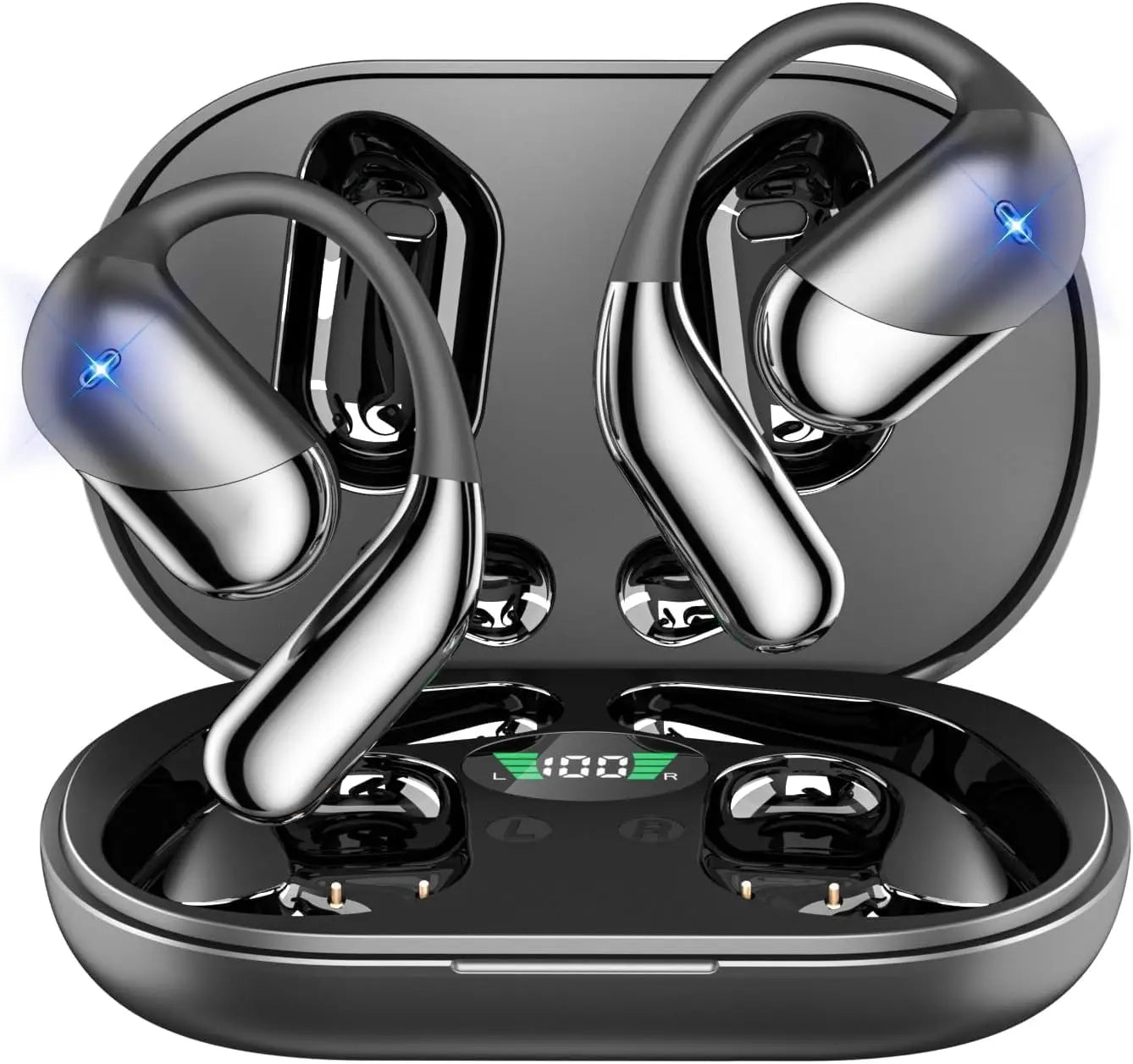 Open Ear Bone Conduction Headphones，,Over Ear Earbuds With Ergonomic Earhook,Bluetooth Headphones 5.4 With Smart Digital Display