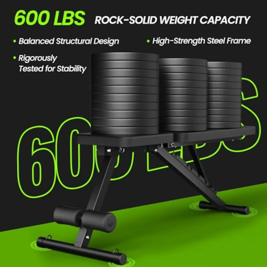 Adjustable Weight Bench for Home Gym, Foldable Workout Bench for Full Body Fitness Dumbbell Exercise, 600LBS Incline Decline Fl