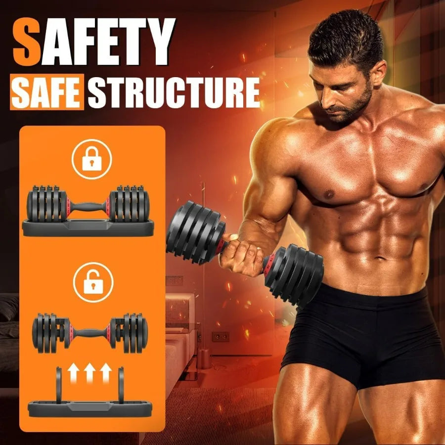 25 lbs Adjustable Dumbbell with Anti-Slip Turning Handle, Fast Adjust Weight for Men Women, Exercise Equipment with Tray for Hom