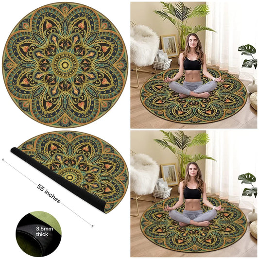 Large Round Yoga Mat 4.6'X3.5mm for Exercise Premium Extra Thick, Ultra Comfortable, Non Slip, Meditation Mat