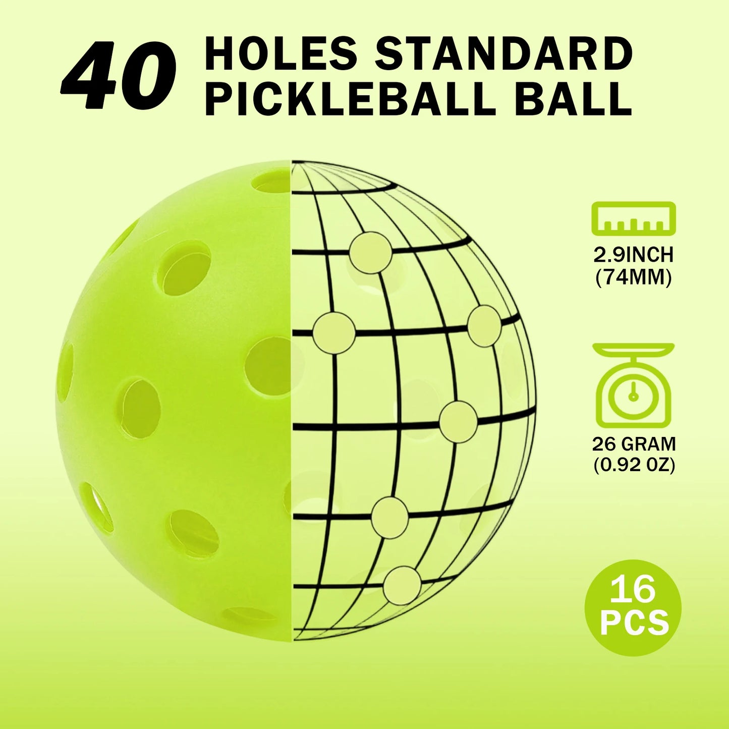 KOOMADE 40-Hole Outdoor Pickleballs 8/16Pcs Official USAPA Standard 74mm 26g Durable Tournament Training Balls All Weather Play