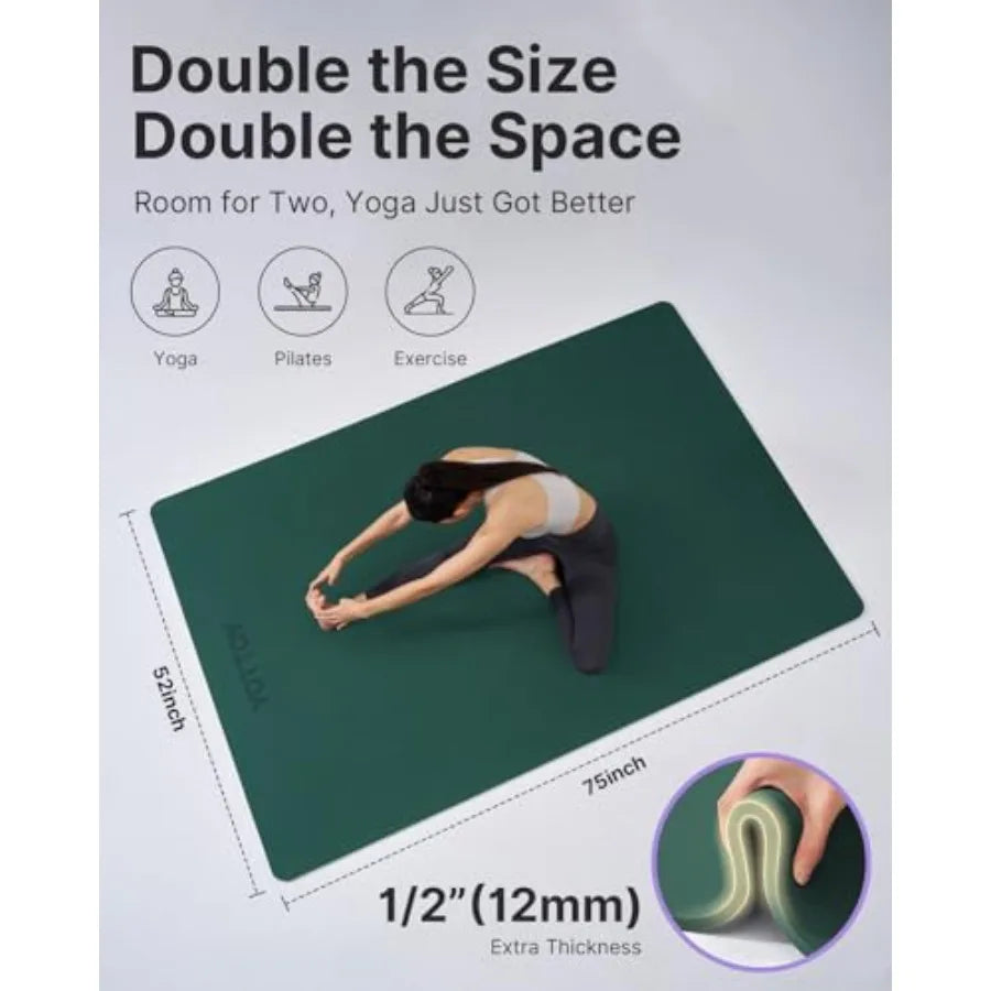 Large Yoga Mat 75 * 52 * 1/2inch,Extra Wide TPE Exercise Mat, Non-Slip Workout Mat for Pilates, Fitness, Barefoot, Home Gym Stu
