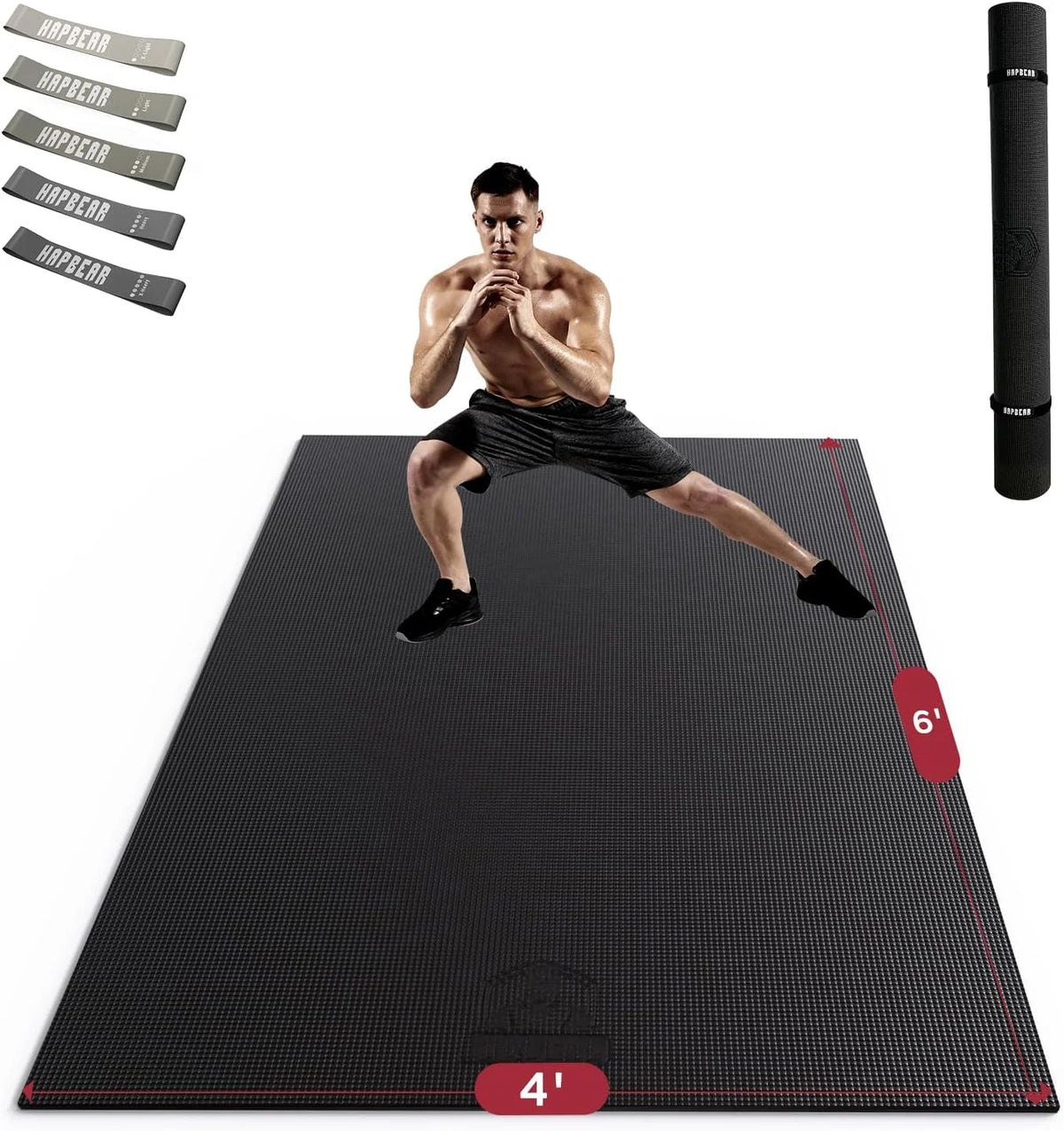 HAPBEAR 7'x5' Large Home Gym Mat 8mm Thick, High Density PVC Commercial Grade Fitness Flooring, Non Slip Shock Absorbing Durable Exercise Mat for CrossFit HIIT Cardio Strength Training, with Bands & Bag